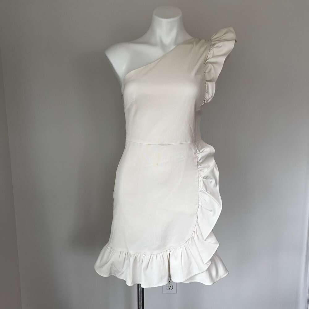 J.Crew White One Shoulder Ruffle Mini Dress